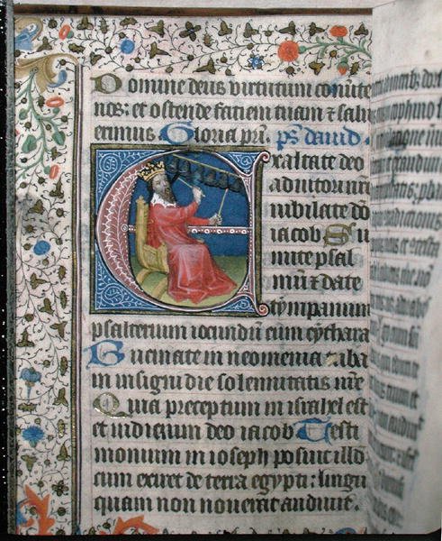 Fru 376 kong David spiller et klokkespil, illustration fra en psalter, tidligt i det 15. århundrede (vellum) af French School
