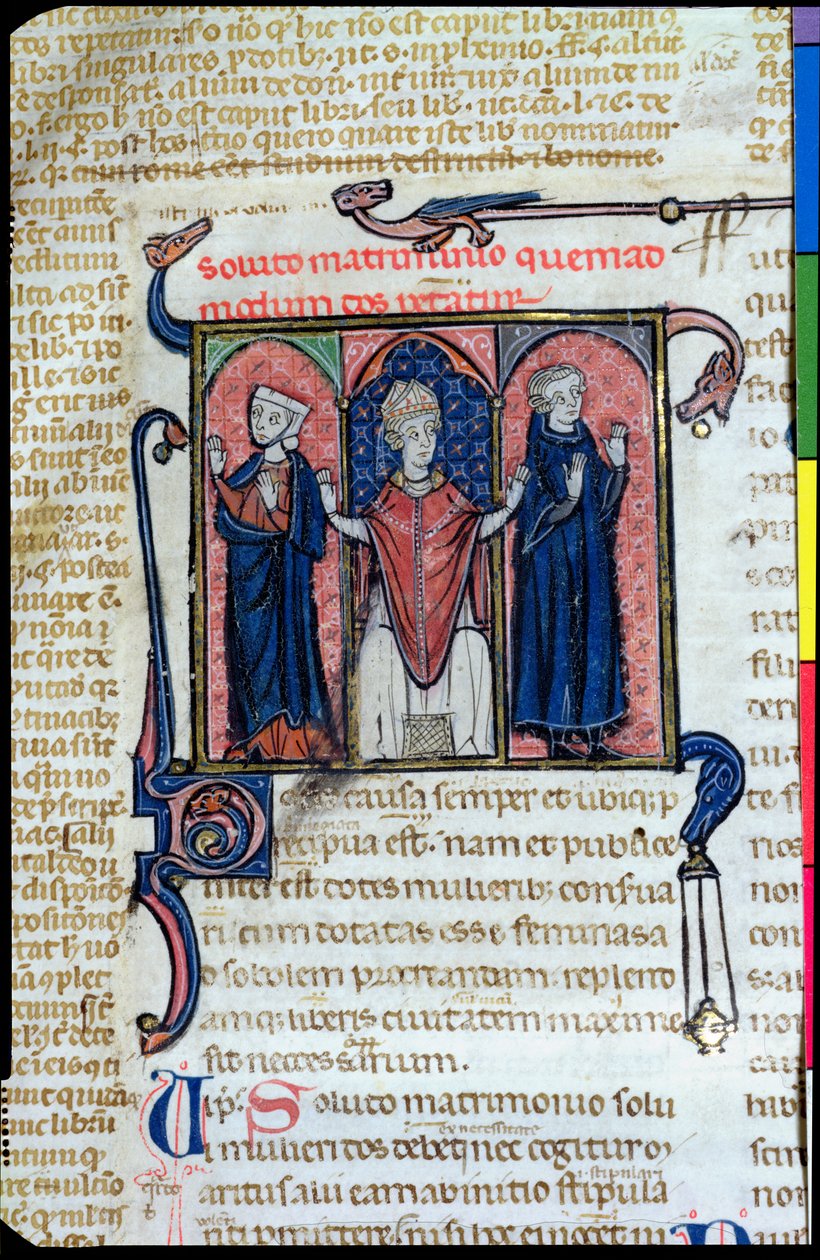 Ms 394, Illustration fra Digeste, der viser opløsningen af et ægteskab af en biskop, af French School