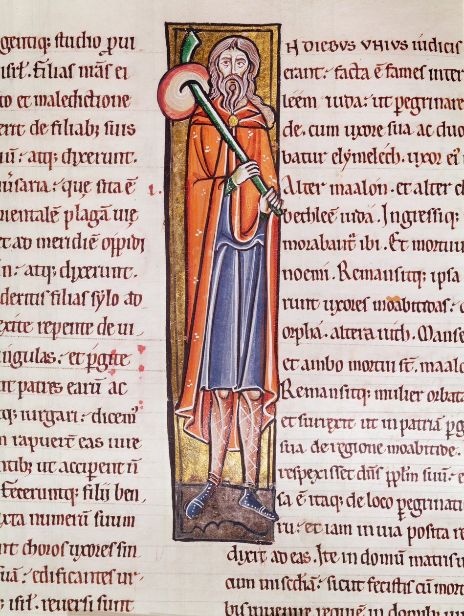 Ms 3 fol.76 Historikert initial I, der forestiller Elimelech, der tager af sted på en rejse, fra Bibelen de Saint-Sulpice de Bourges af French School