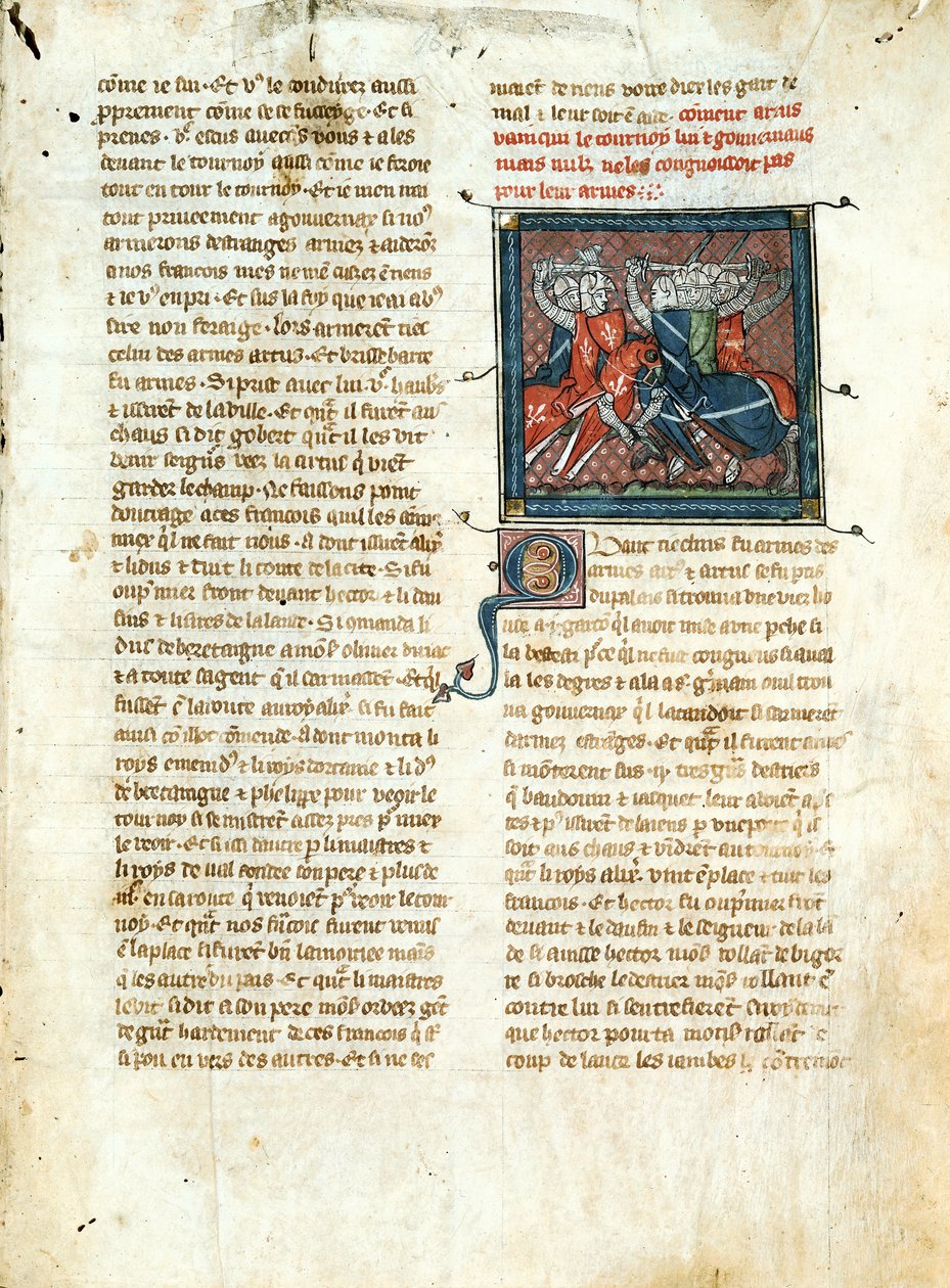 Ms 403 fol.163 Kamp mellem riddere, fra Roman dArtus af French School