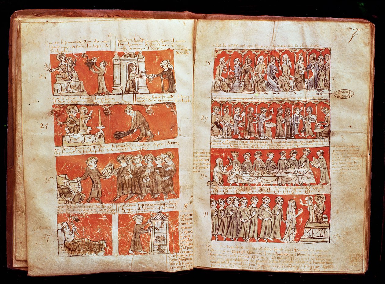 Ms 408 Scener fra de studerendes liv i College of The Blessed Virgin i Paris, fra vedtægterne for College of Hubant, 1387 af French School