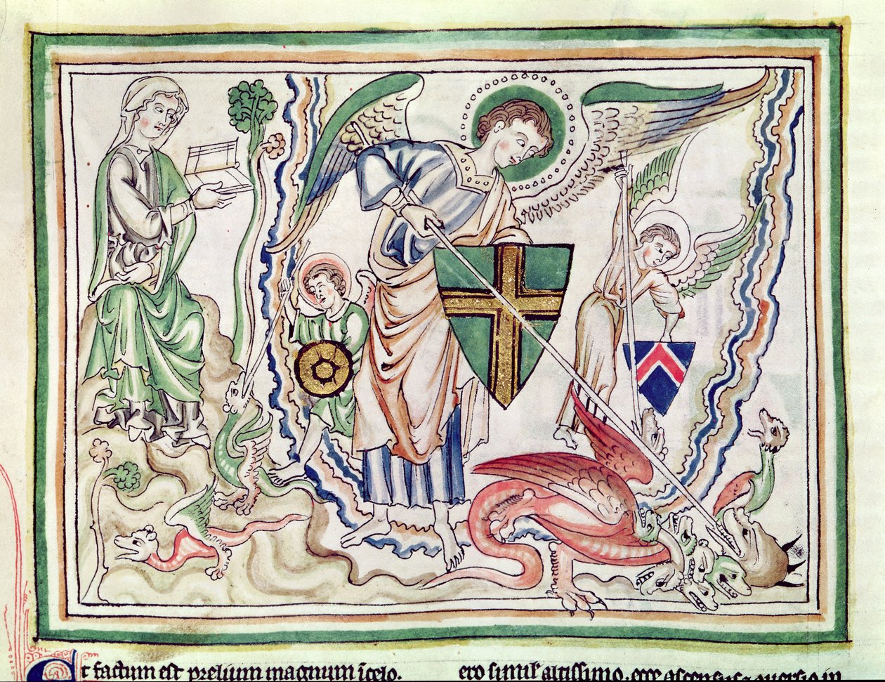 Ms 422 fol.47v St. Michael dræber dragen, fra en apokalypse af French School