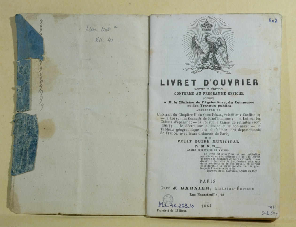 Ms 43.268.10 Frontispice af Livret dOuvrier, 1864 af French School