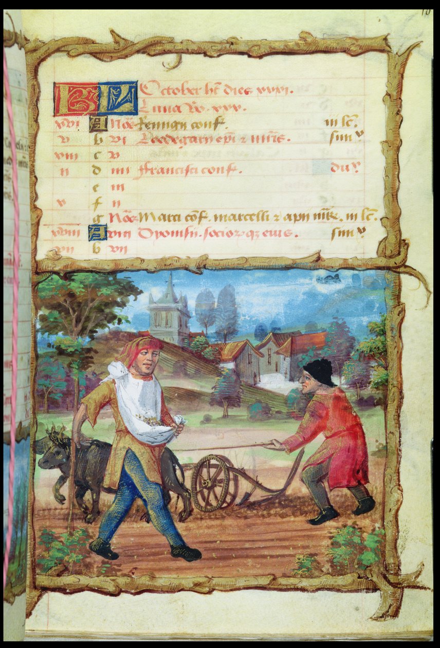 Ms 438 Oktober måned: Pløjning og såning, fra en timebog, 1490 af French School