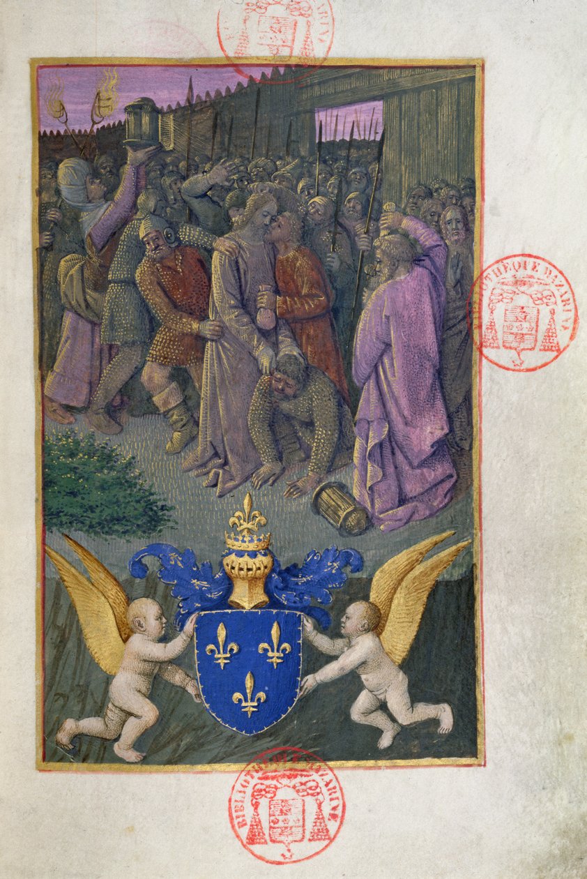 Fru 473 Judas kysser Kristus, miniature fra Charles af Frankrigs timer, ca. 1466-69 af French School