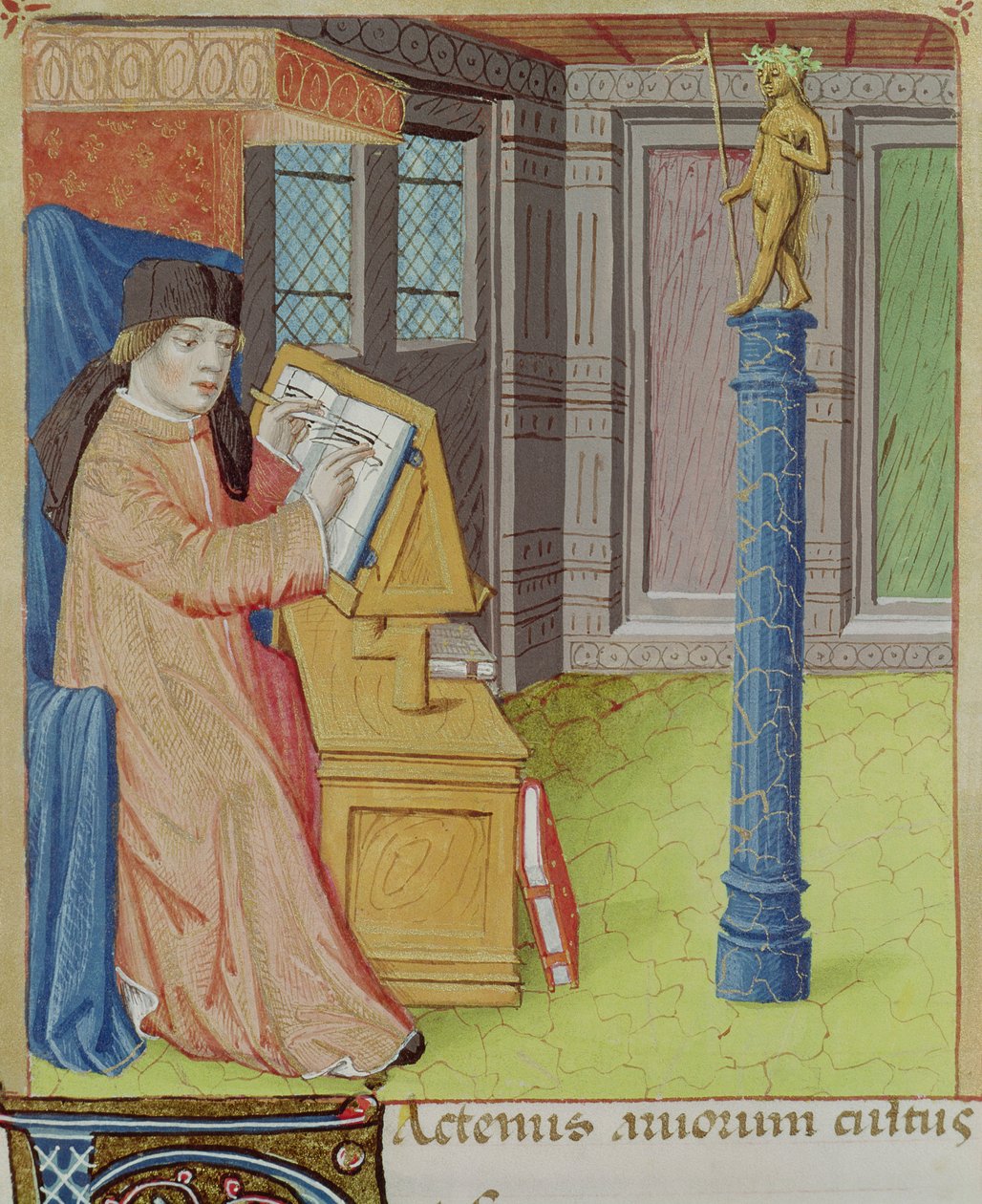 Ms 493 fol.29r Virgil skriver før Artemis, fra The Georgics af Virgil (70-19 f.Kr.) med kommentar af Servius, 1469 af French School