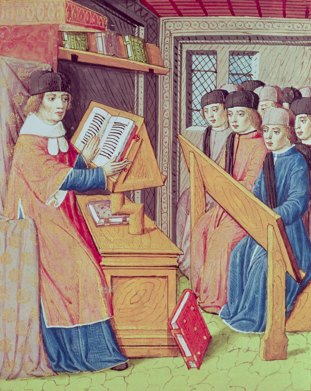 Ms 493 fol.56r Teaching from Les Georgics af Virgil med kommentarer af Servius, 1469 af French School