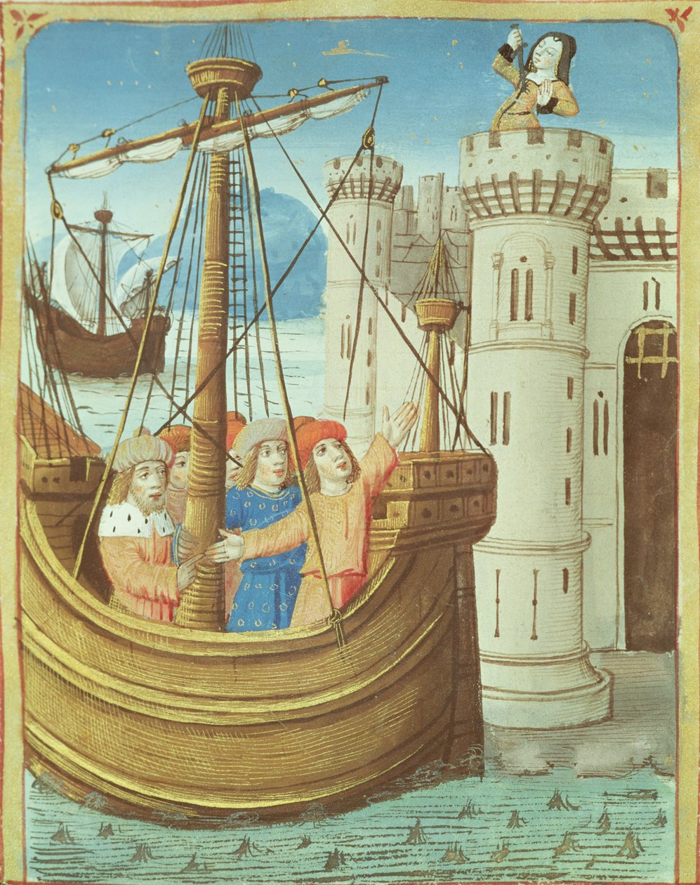 Ms 493 fol.99v Æneas og Didos døds afgang, fra Æneiden af Virgil med en kommentar af Servius, 1469 af French School