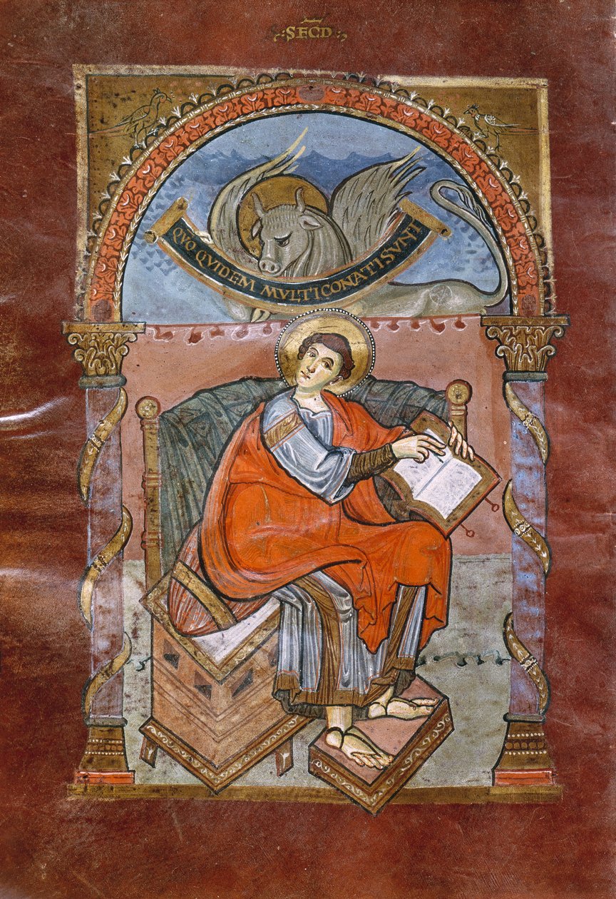 Ms 4 fol.101v St. Luke, fra Evangeliet om St. Riquier, ca. 800 af French School
