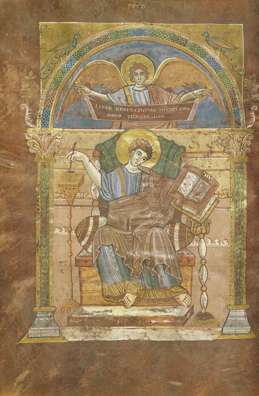 Ms 4 fol.17v St. Matthæus, fra Evangeliet om St. Riquier, ca. 800 af French School