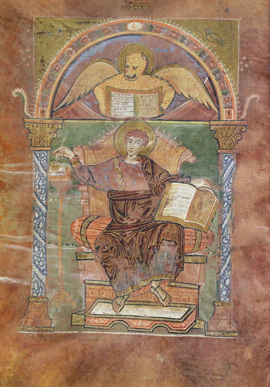 Ms 4 fol.66v St. Mark, fra Evangeliet om St. Riquier, ca. 800 af French School