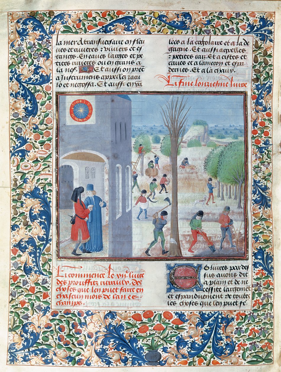 Ms 5064 f.299v Beskæftigelser for hver måned i året, illustration fra Le Livre des Prouffitz Champestres af Pietro de Crescenzi (1230-132021) af French School