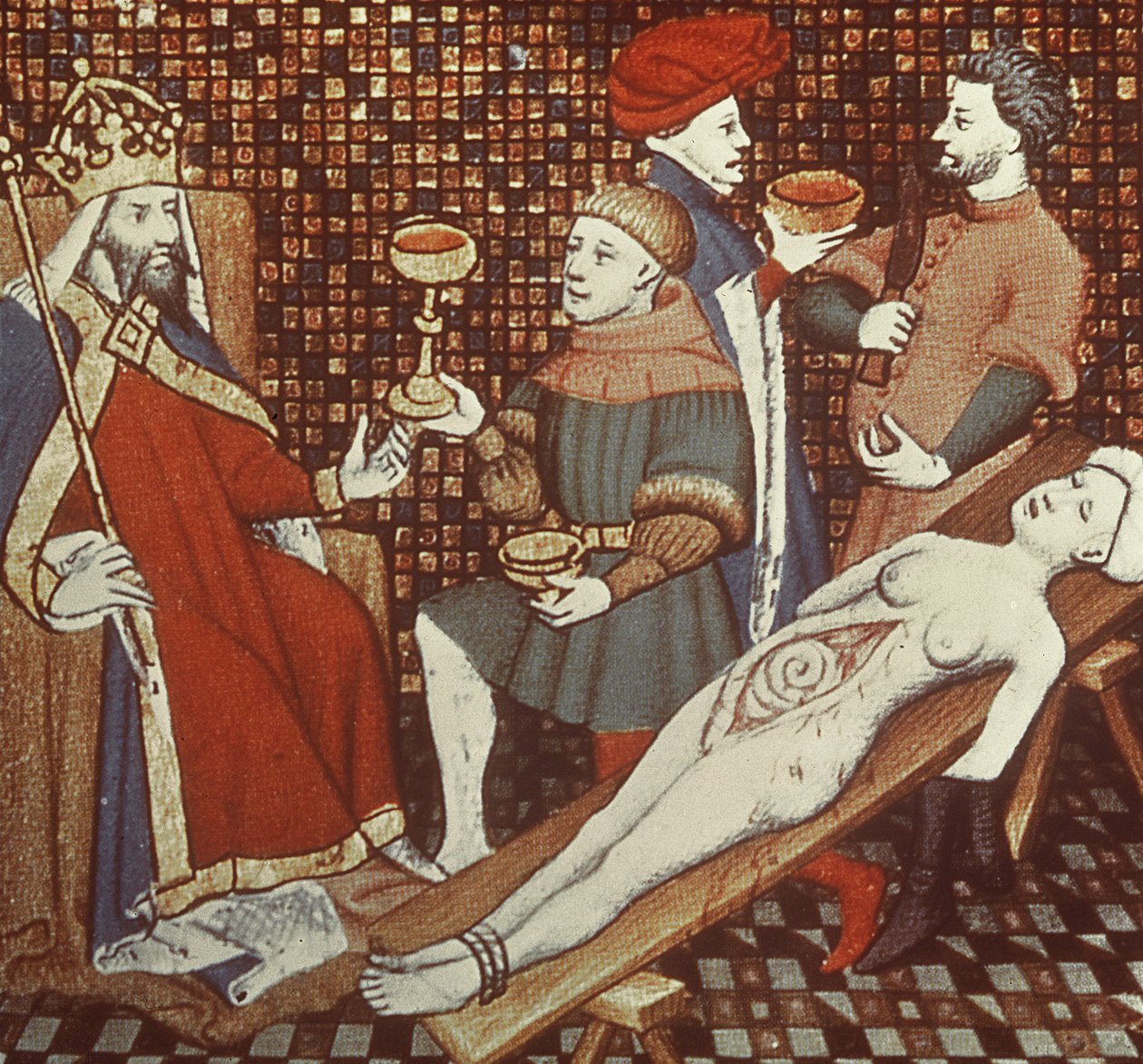 Ms 5193 f.290v Nero dissekere sin mor, fra Jean Sans Peur-udgaven af ​​The Cases of Men illustreret af Giovanni Boccaccio (1313-75) c.1410 af French School