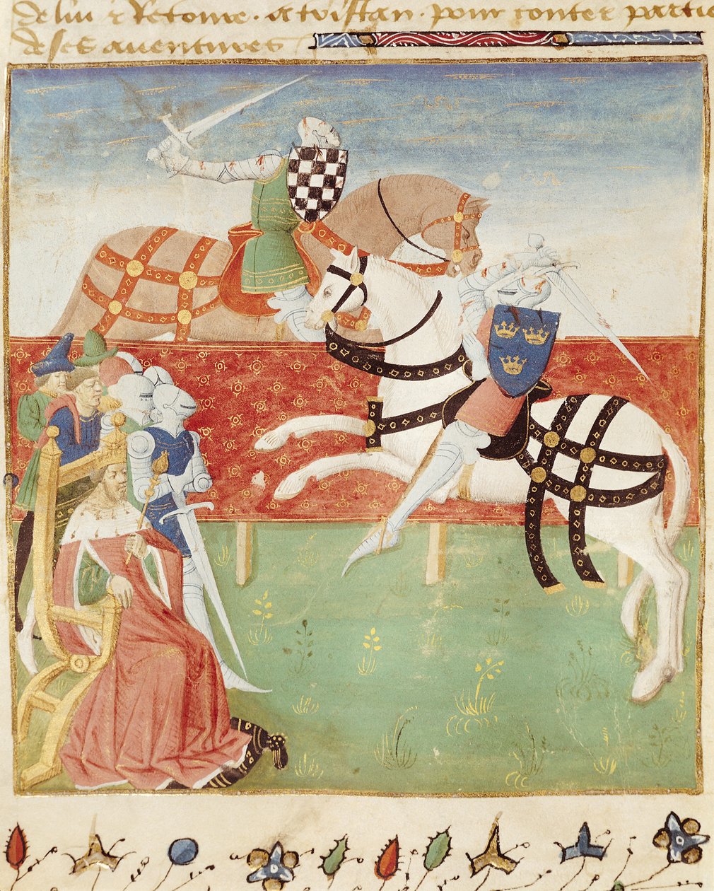 Ms 527 fol.40v Konfrontation af to riddere før kongen, fra Roman du Saint Graal af French School