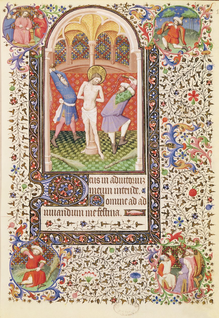 Ms 547 fol.13 Flagellation, fra en timebog brugt af en kvinde fra Poitiers af French School