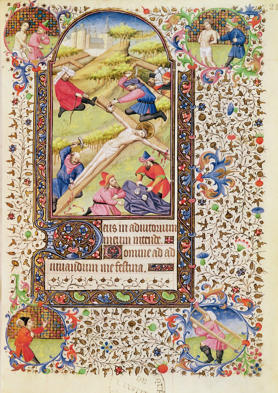 Ms 547 fol.21 Kristus bliver naglet til korset, fra en timebog brugt af en kvinde fra Poitiers af French School