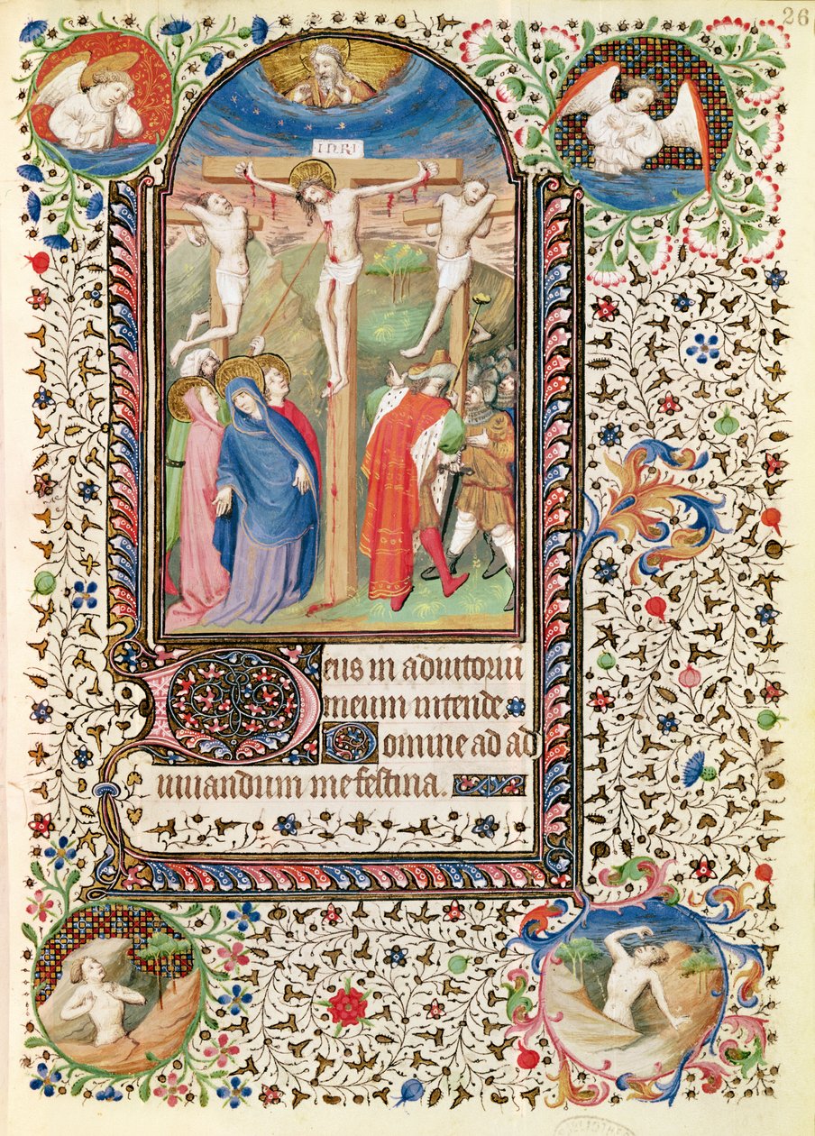 Ms 547 fol.26 Crucifixion, fra en timebog brugt af en kvinde fra Poitiers af French School
