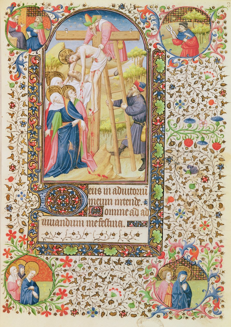 Ms 547 fol.32 Nedstigningen fra korset, fra en timebog brugt af en kvinde fra Poitiers af French School