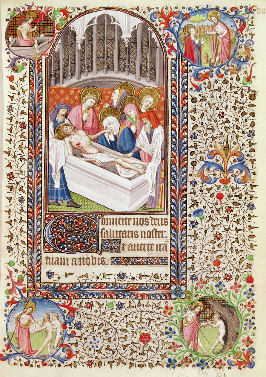 Ms 547 fol.36 Entombment of Christ, fra en timebog brugt af en kvinde fra Poitiers af French School