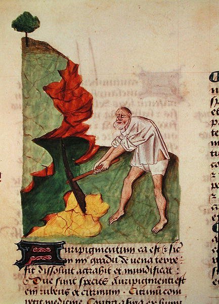 Ms 59 fol.3v Looking for gold, fra Grand Herbier af Pedanius Dioscorides (c.40-90) af French School