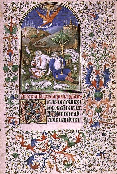 Ms 66 f.48r Angel viser sig for to hyrder, Amiens (vellum) af French School