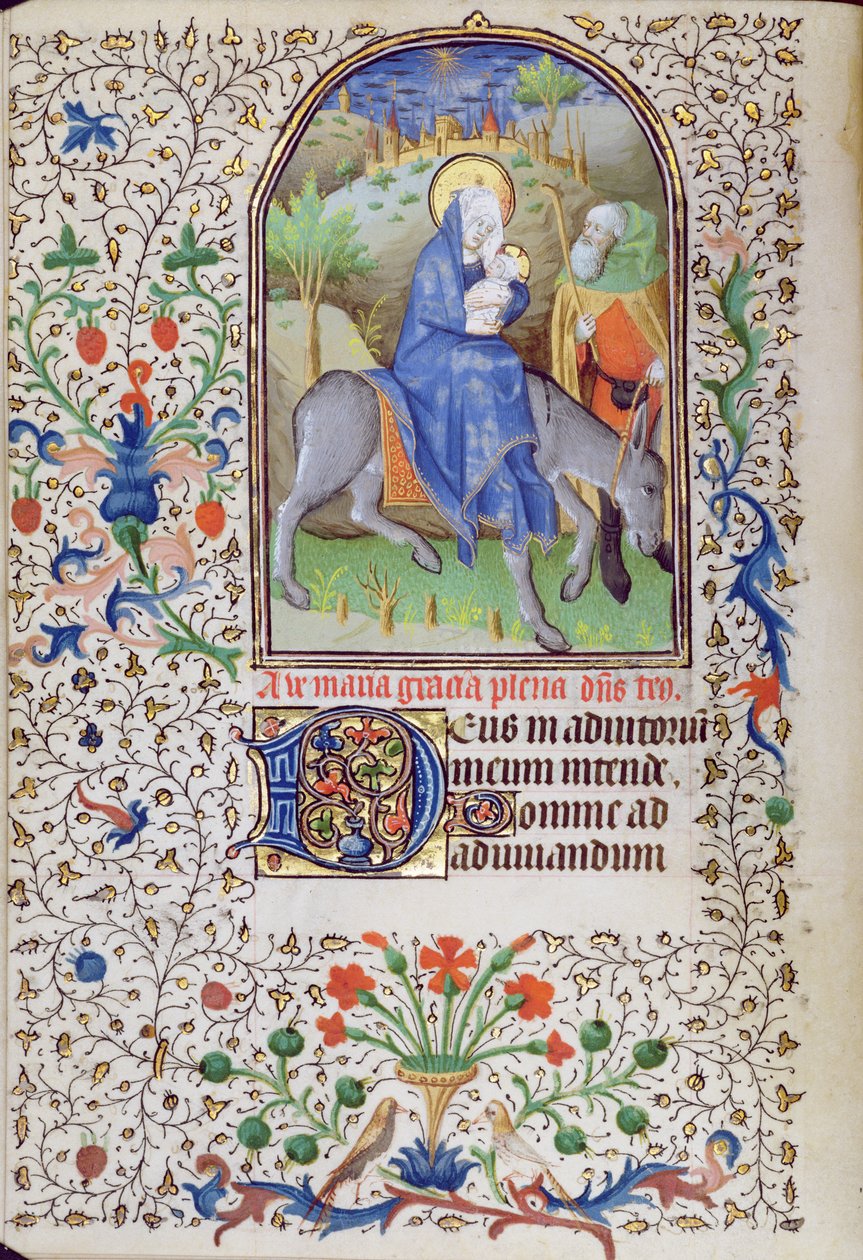 Ms 66 f.55v The Flight into Egypt, from a Book of Hours, Amiens af French School