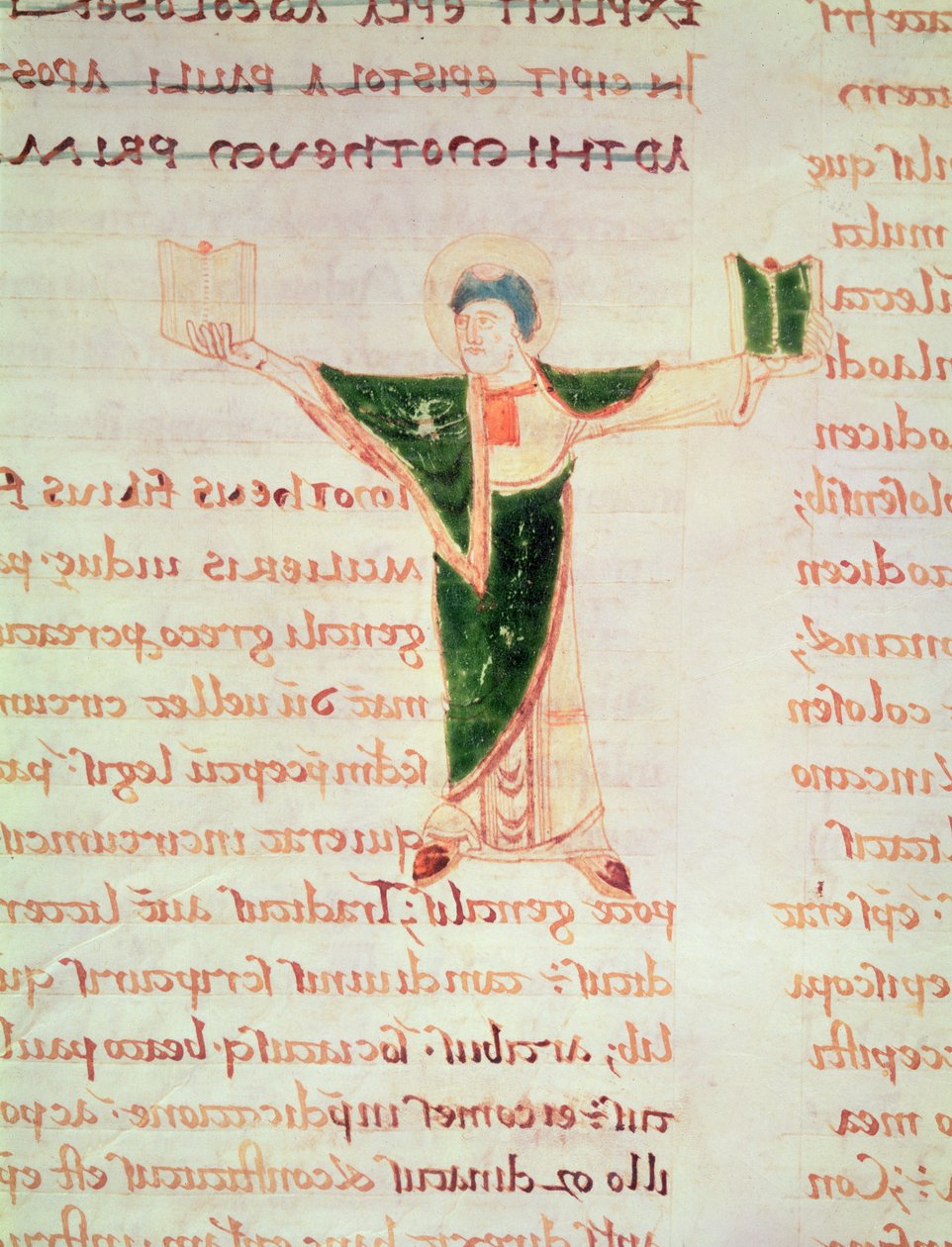 Ms 67 fol.188 Historikert bogstav T fra kommentaren til St. Pauls breve af French School