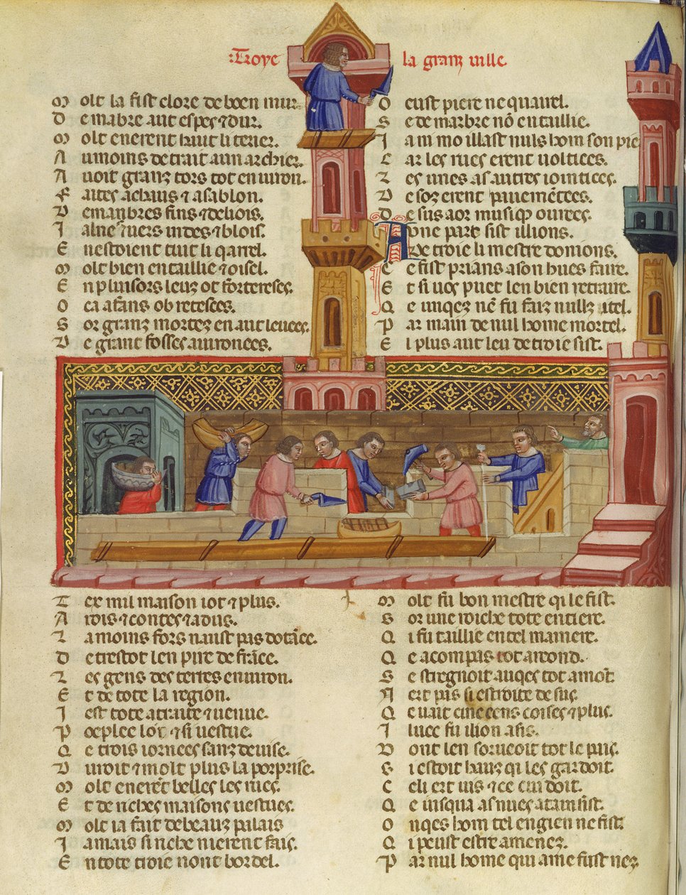 Ms 782 The Construction of Troy, illustration fra Le Roman de Troie af Benoit de St. Marc af French School