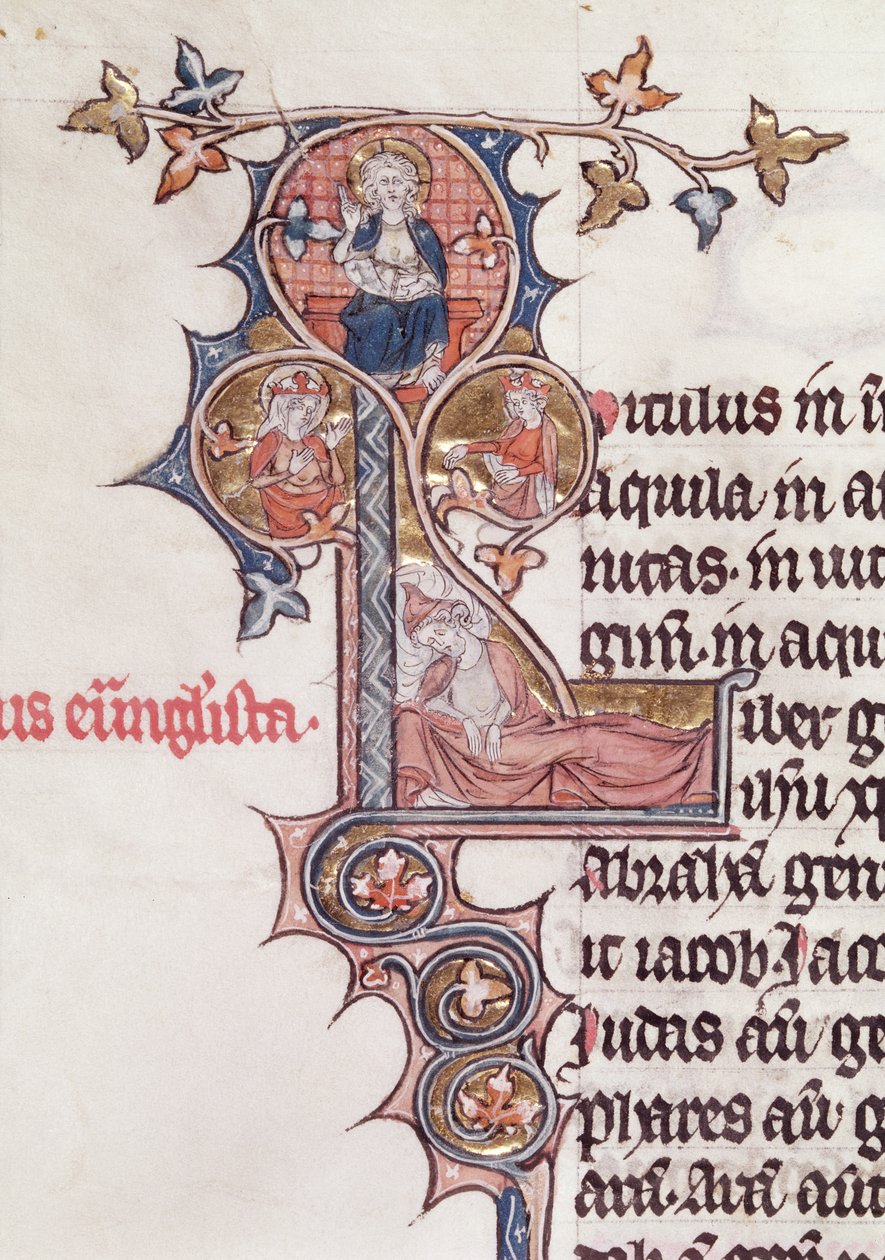 Ms 7 fol.199v Historikert initial L, der forestiller Jesses træ, fra Bible de Jean dEstampes, 13.-14. århundrede af French School