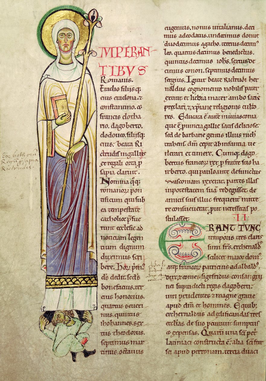 Ms 846 fol.137v Historikeret initial I afbilder St. Richrudius, fra Recueil de Vie des Saints af French School