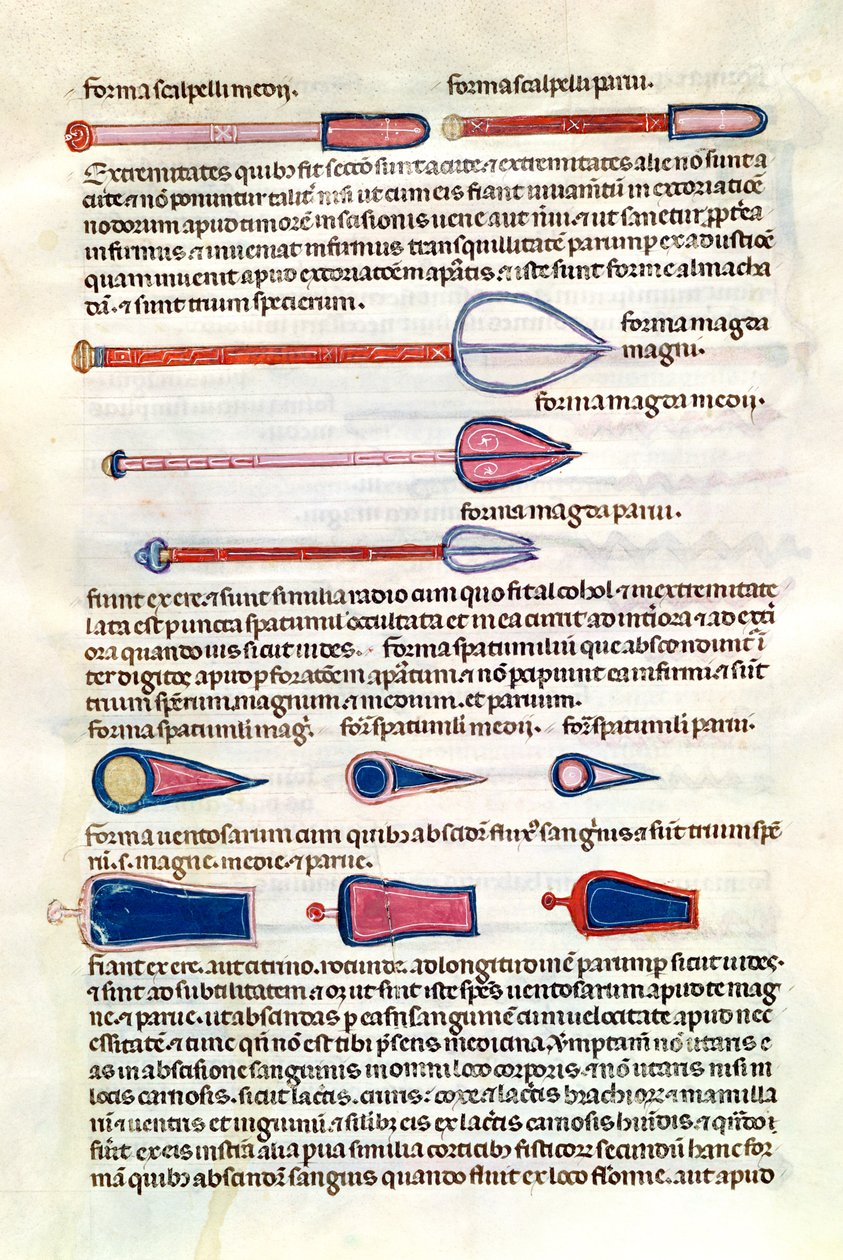Ms 89 Ter fol.122v Kirurgiske instrumenter fra en afhandling af Abul Qasim Kalaf ibn al-Abbas al Zahrawi (Albucasis) af French School
