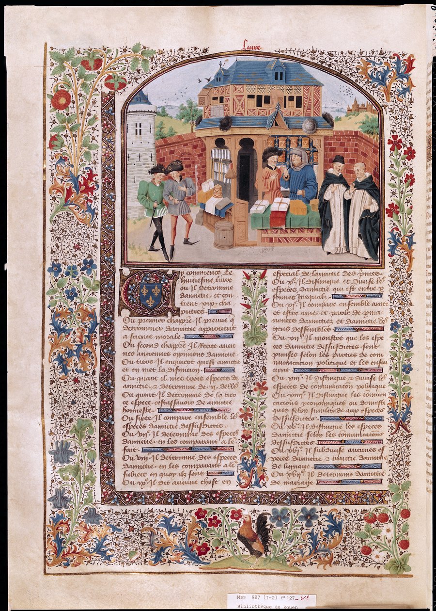 Ms 927 Fol.127v De tre slags venskaber, fra etik, politik og økonomi af Aristoteles (384-322 f.Kr.) af French School