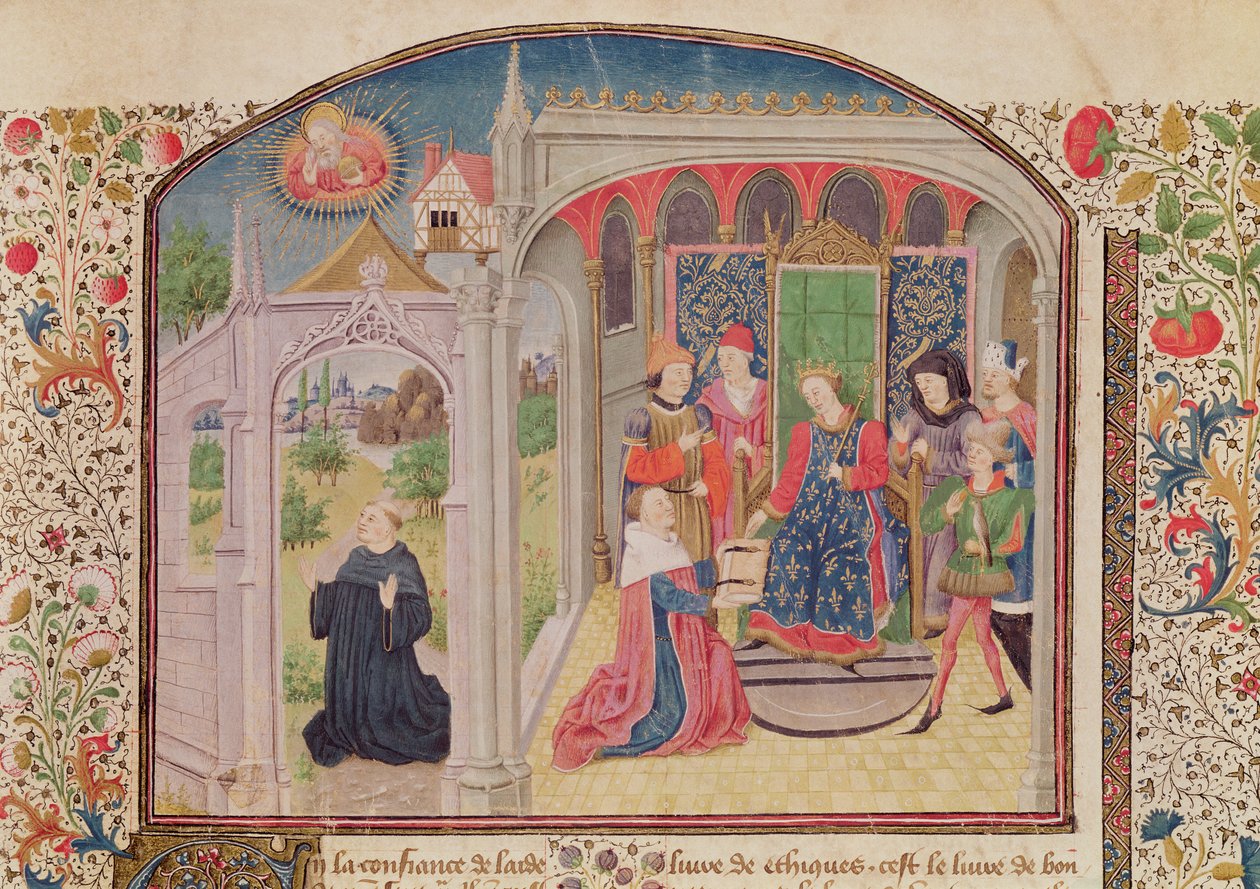 Ms 927 Fol.1 Præsentation af etikken til kongen af oversætteren, fra etik, politik og økonomi af Aristoteles (384-322 f.Kr.) af French School