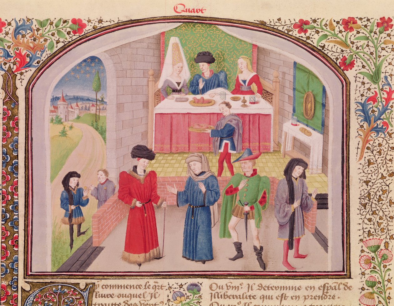 Ms 927 Fol.52v Prodigality, Liberality and Greed, from Ethics, Politics and Economics af Aristoteles (384-322 f.Kr.) af French School