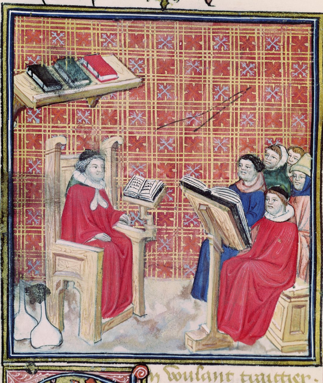 Ms 993 f.43v Undervisning i de forskellige dele af den menneskelige krop, fra Le Livre des Proprietes des Choses af Jean Cordichon af French School