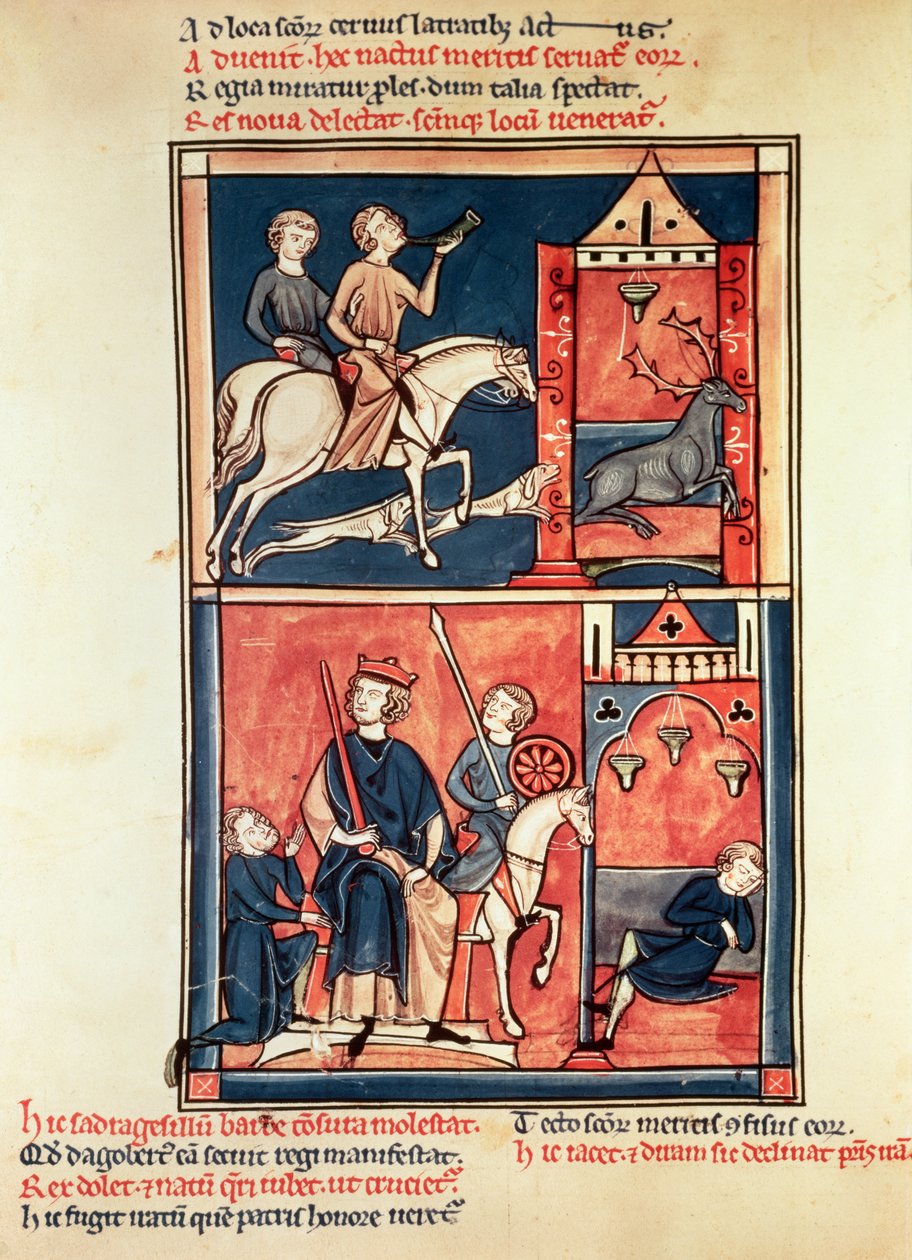 Fr 1098 En hjortejagt og en konge, muligvis Dagobert I (632-39) på sin trone, fra St. Denis