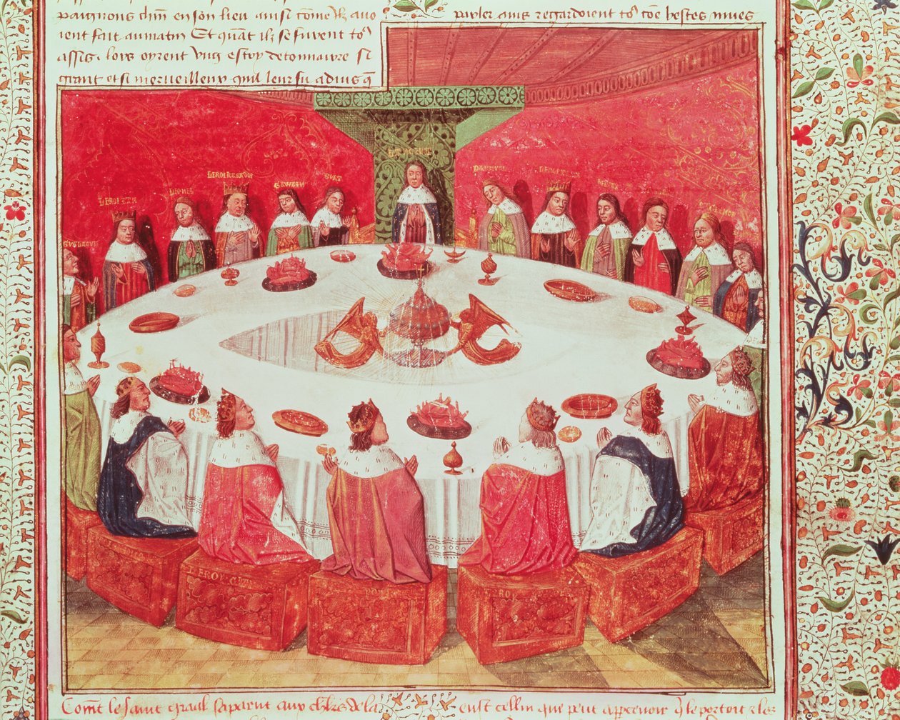 Fr 112 f.5 Det runde bord og den hellige gral, fra Livre de Messire Lancelot du Lac, 1470 af French School