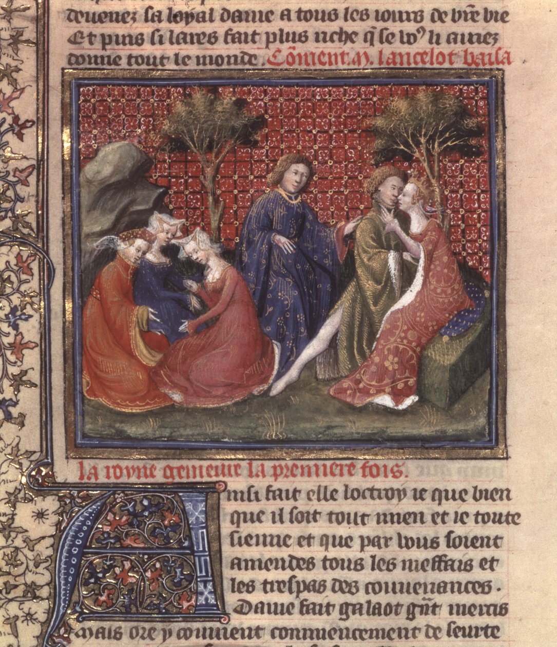 Fru Fr 118 fol. 219v side fra The quest for the Holy Grail and Arthurs death, en del af manuskriptet Lancelot of the lake af French School