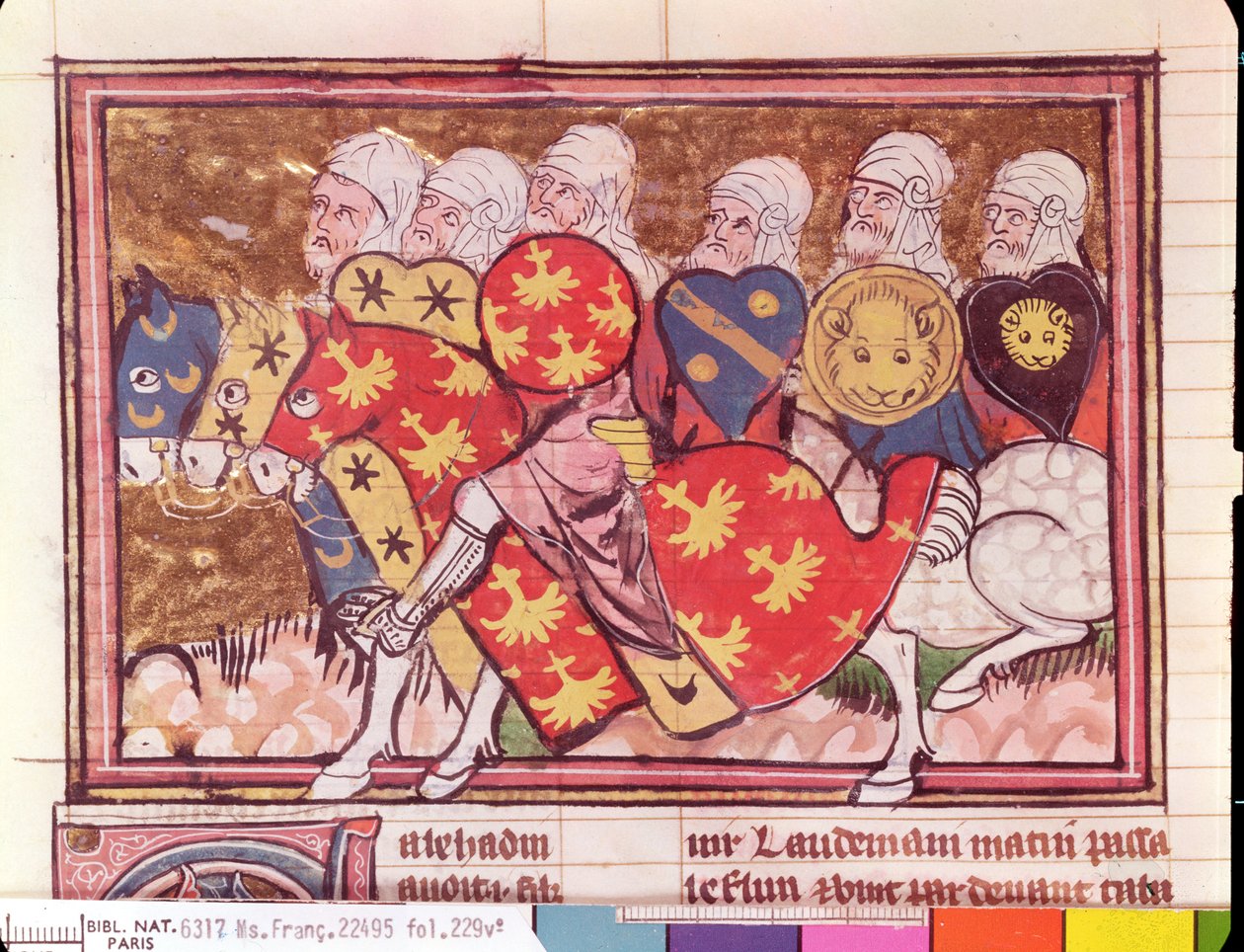 Ms Fr 22495 Fol.229 Saladins Army, fra Le Roman de Godefroi de Bouillon, 1337 af French School