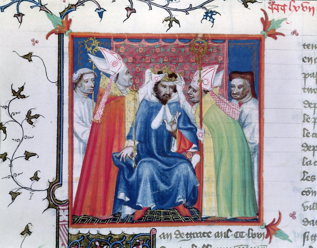 Fru Fr. 2608 fol.335v Kroning af Philippe III (1245-85), fra Grandes Chroniques de France, c.1400 af French School