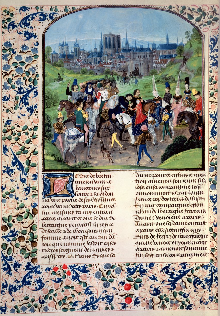 Fr 2645 fol.321v Ung Ludvig II af Anjous indtog i Paris fra Froissarts Chronicle af French School