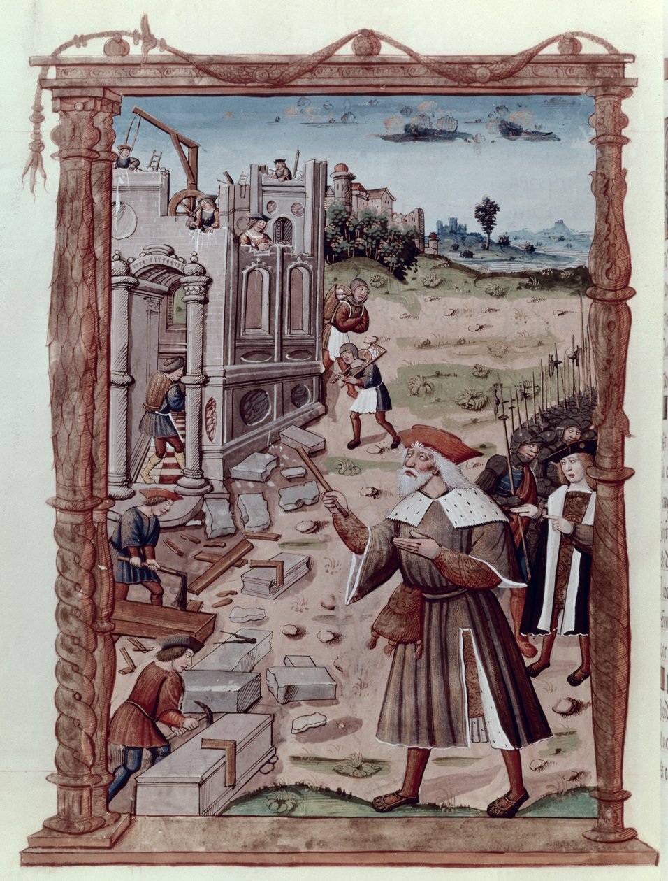 Fr 2820 fol.115v Charlemagne (742-814) Leder konstruktionen af ​​Aix-la-Chapelle, fra Recueil Summary des Chroniques Francaises af Guillaume Cretin (1460-1525) af French School