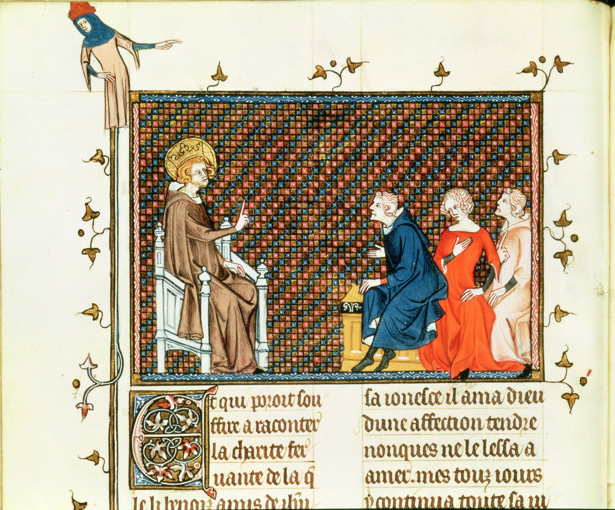 Fru Fr. 5716 fol.44 St. Louis underviser sine børn, fra Life and Miracles of St. Louis, ca. 1330-40 af French School