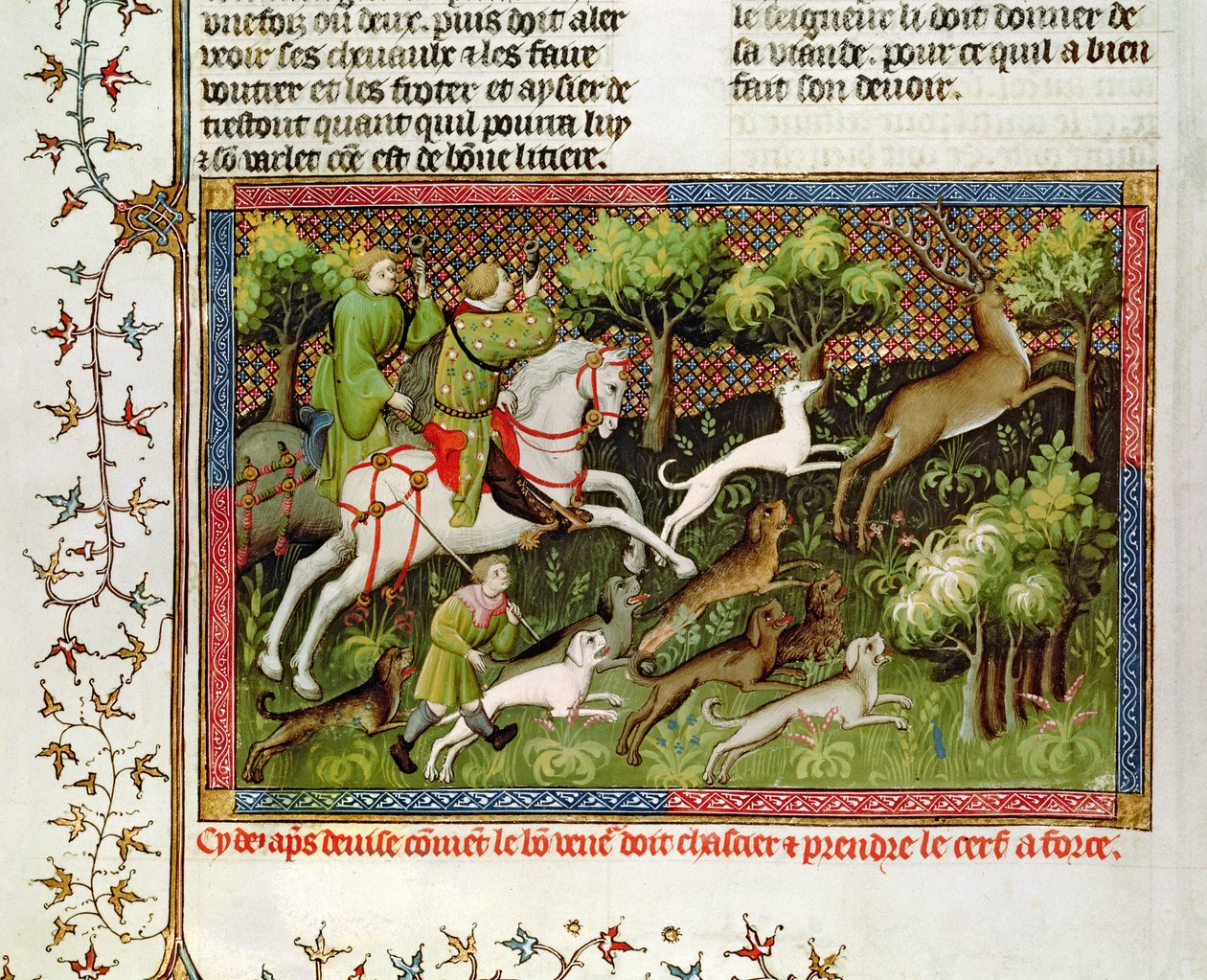 Fr 616 fol.77 Hjortejagt, fra Jagtbogen af ​​Gaston Phebus de Foix (1331-91) af French School
