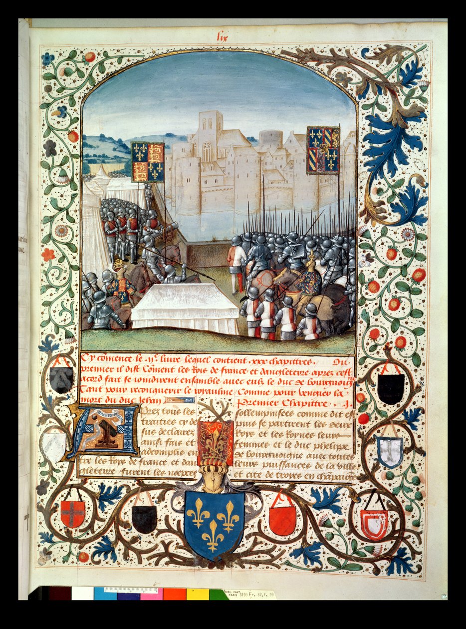 Fr 82 Fol.59 De burgundiske og engelske hære, fra Anciennes Chroniques dAngleterre, af Jean Batard de Wavrin, ca. 1470-80 af French School