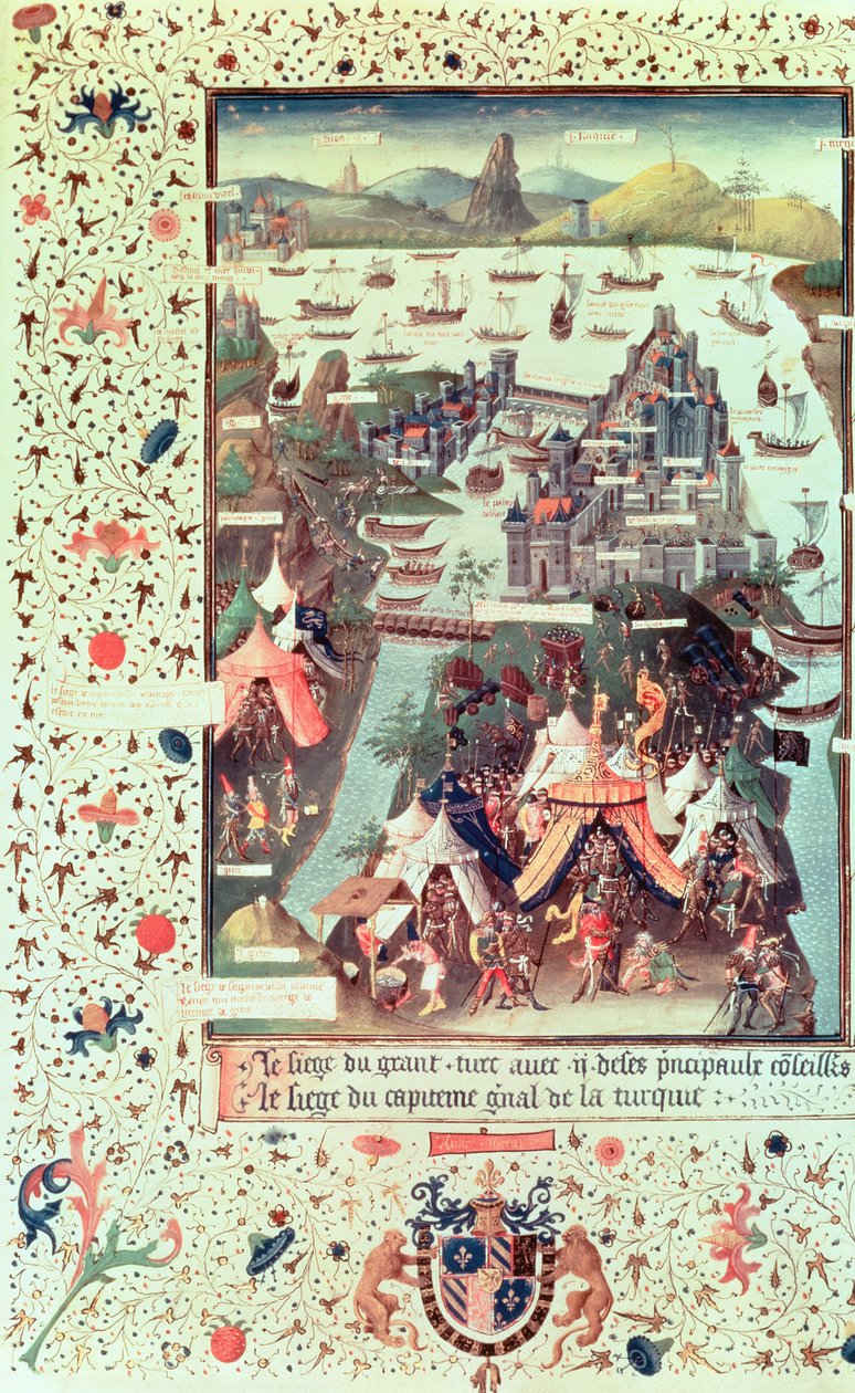 Ms Fr 9087 f.207v Belejringen af Konstantinopel i 1453, fra Le Voyage dOutremer af Bertrandon de la Broquiere, c.1450-75 af French School