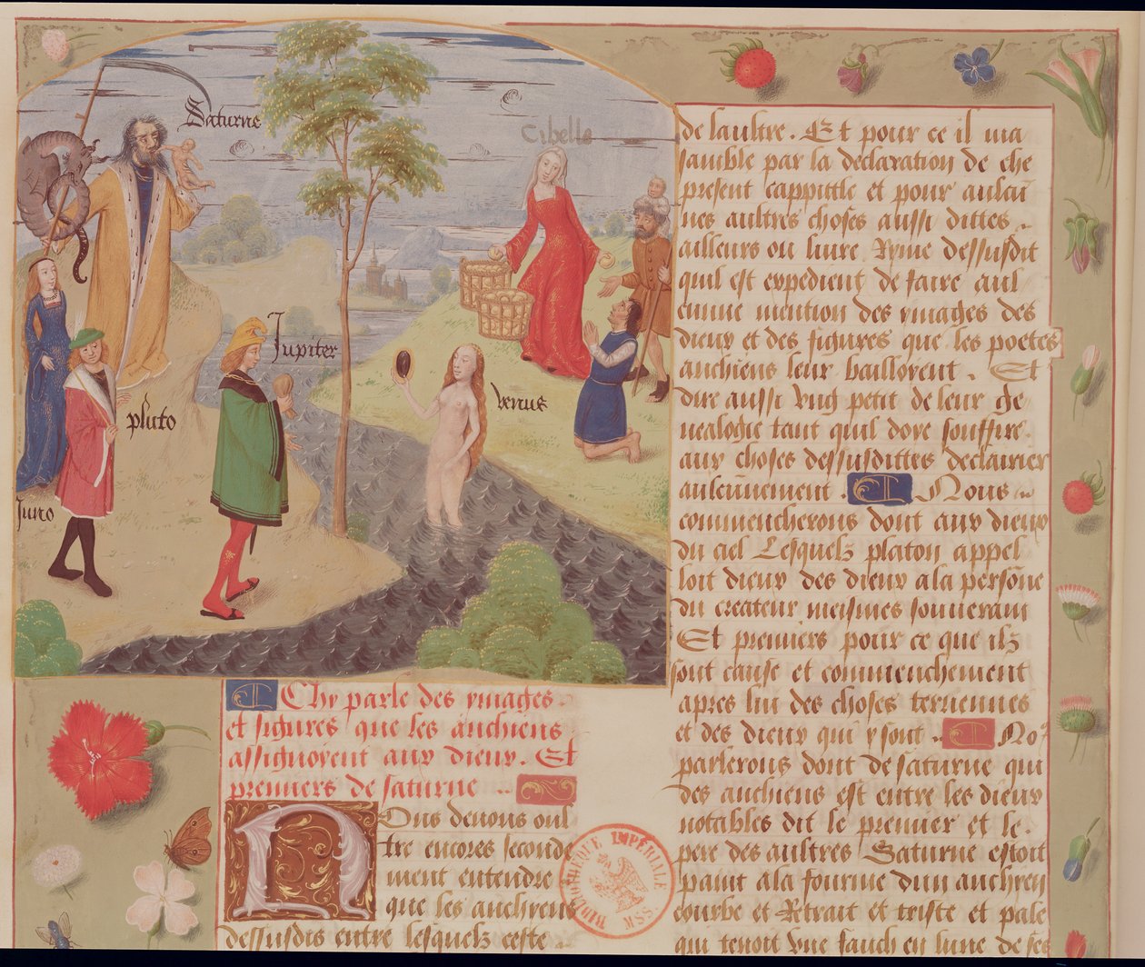 Ms Fr 9197 Fol.157 Olympus med Saturn, Pluto, Juno, Venus, Jupiter og Cybele, fra Livre des Eschecs DAmour af French School