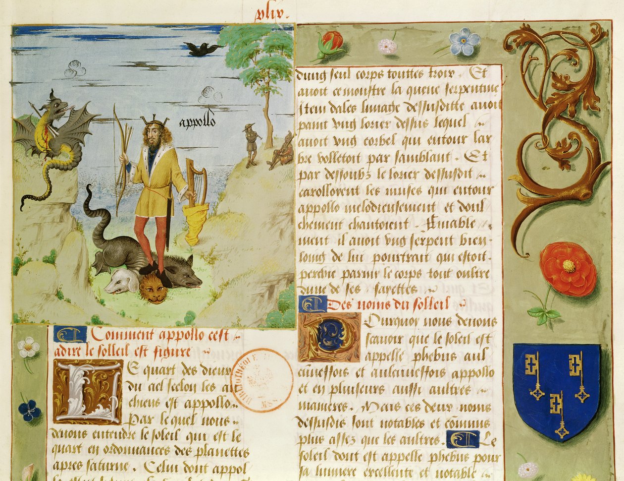 Fr 9197 Fol.49 Apollo dræber Python, fra Livre des Eschecs DAmour af French School