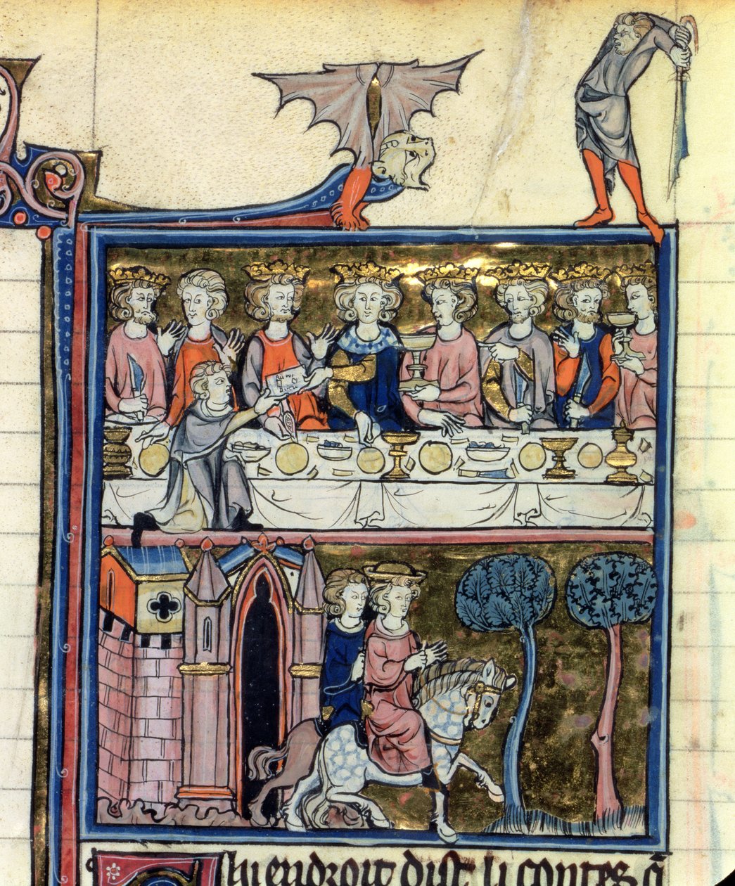 Fr 95 f.326 Kong Arthur og hans riddere rundt om bordet, fra lHistoire de Merlin, ca. 1280-90 af French School