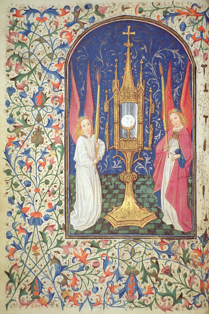 Ms Gen 288 f.38v Det hellige sakramente og to engle, ca. 1460 af French School